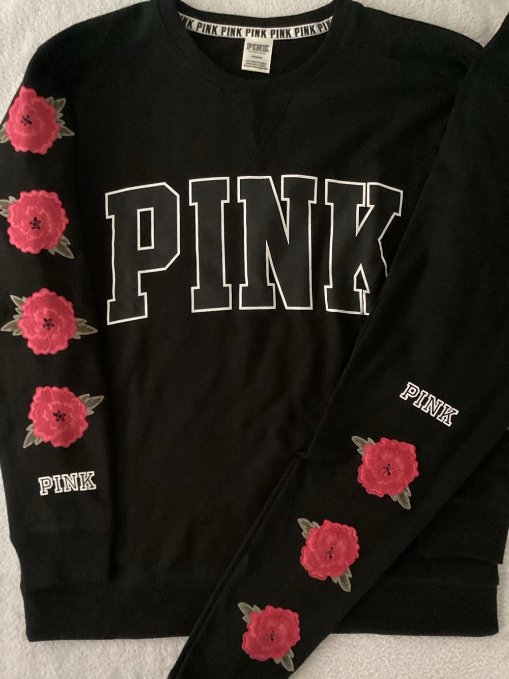 Victoria’s Secret PINK Floral Roses Embroidered Sweatshirt M Leggings L NWOT